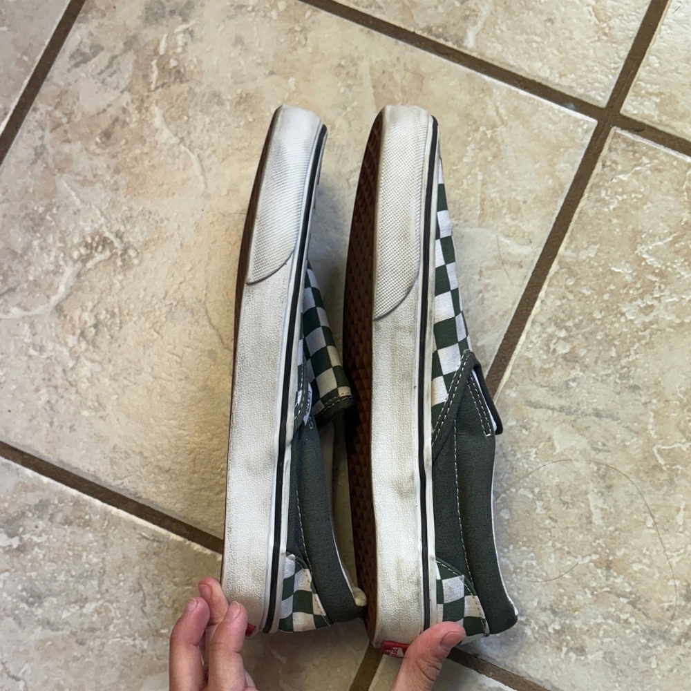 Vans Olive and White Checkered Slip-Ons - Picture 6 of 9